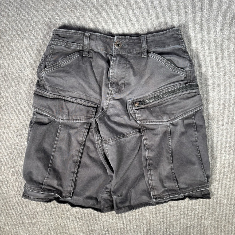 G Star Raw Cargo Shorts Youth Boy Size 28-32 Gray Stretch Heavy Baggy Zip Pocket